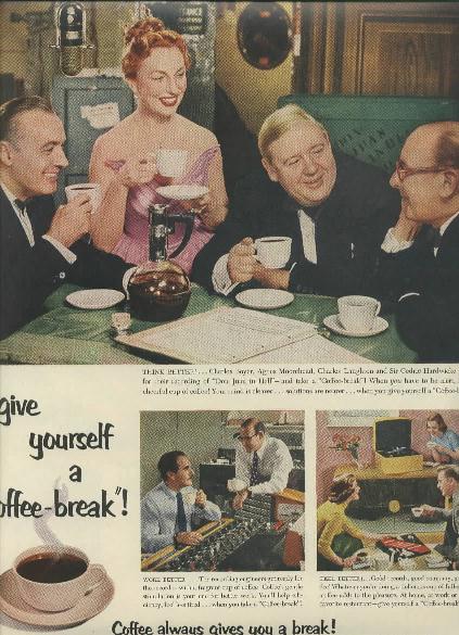 1953 Coffee Ad featuring the Cast from Don Juan In Hell